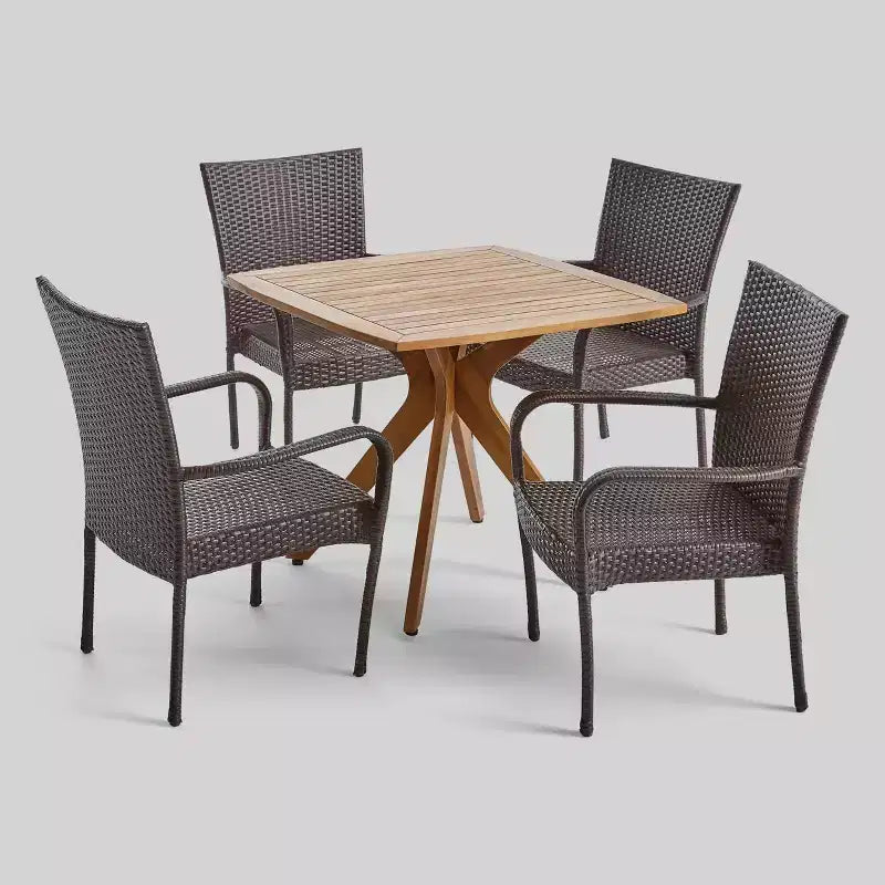 Ensemble de salle à manger 5 pièces en bois et osier Stamford Teak - Christopher Knight Home