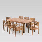 Wilson 9pc Acacia Wood Dining Set with Expandable Dining Table - Teak - Christopher Knight Home: Weather-Resistant, 8-Seater Patio Set