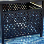 3pc Wrought Iron Patio Dining Set with Square Table with Umbrella Hole & Swivel Chairs - Captiva Designs