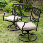 3pc Wrought Iron Patio Dining Set with Square Table with Umbrella Hole & Swivel Chairs - Captiva Designs