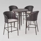 Ensemble de bar rond en osier 5 pièces Dominica Multimaron/Marron clair – Christopher Knight Home : Résistant aux intempéries, 4 tabourets, table haute