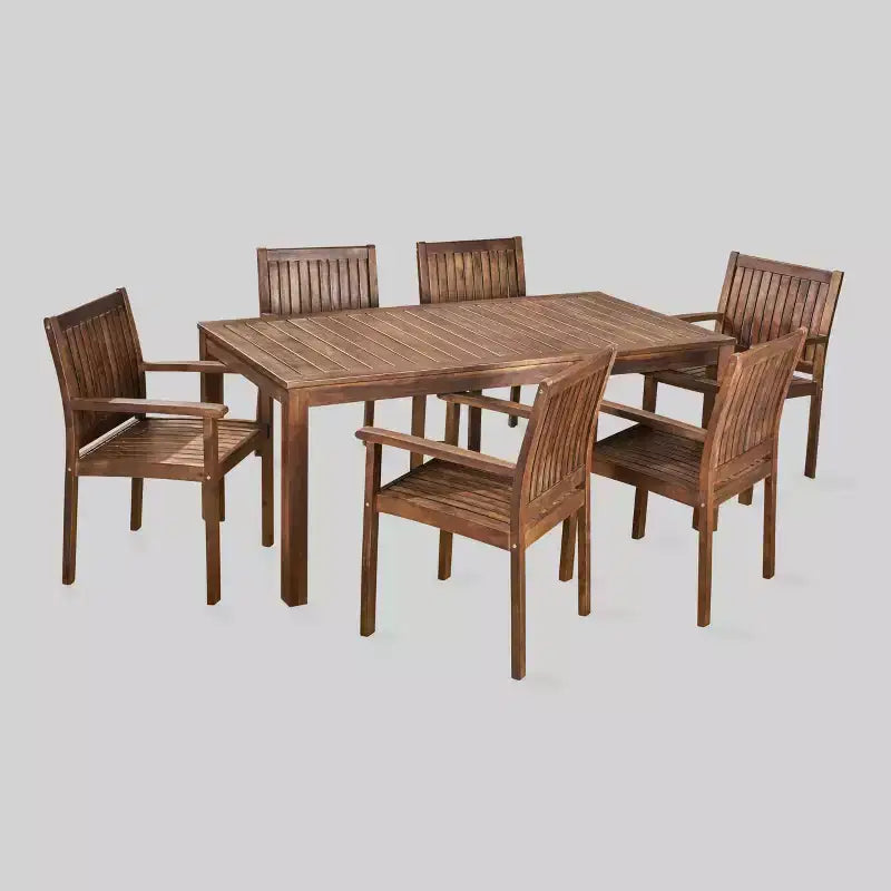 Ensemble de salle à manger de patio 7 pièces en bois d'acacia Fallon : Résistant aux intempéries, 6 fauteuils - Christopher Knight Home