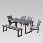 Garner 6pc Wood and Wicker Chair and Bench Dining Set Sandblast Dark Gray/Gray - Christopher Knight Home