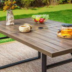 7pc Patio Dining Set with Faux Wood Rectangular Table with Umbrella Hole & Folding Reclining Chairs - Captiva Designs
