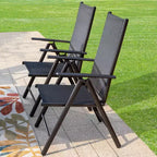7pc Patio Dining Set with Faux Wood Rectangular Table with Umbrella Hole & Folding Reclining Chairs - Captiva Designs