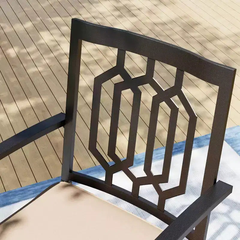 Ensemble de salle à manger d'extérieur 7 pièces avec table rectangulaire avec trou pour parasol de 1,57 po et fauteuils pivotants à 360° en tissu avec dossier à motifs – Captiva Designs