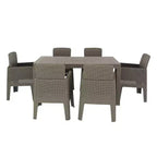 Lucca 7pc Dining Set with Cushions: Weather-Resistant Polypropylene, UV Protection - DUKAP