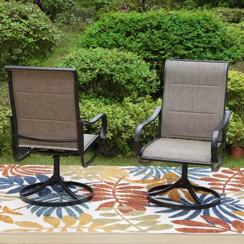 7pc Patio Dining Set with Rectangle Table with 1.57" Umbrella Hole and Steel 360 Swivel Padded Arm Chairs - Captiva Designs