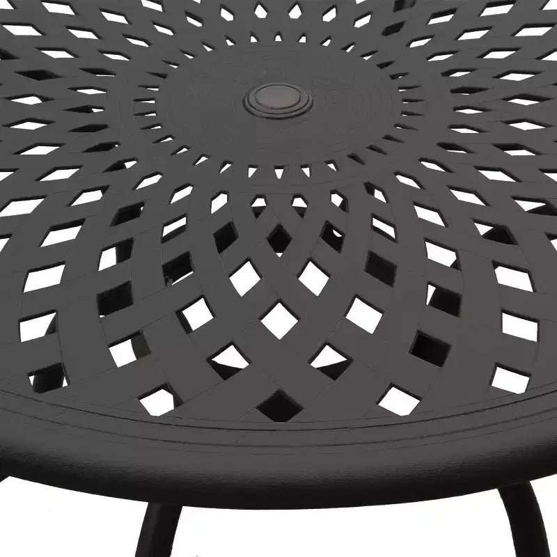Ensemble de salle à manger 5 pièces pour patio avec table ronde de 48 pouces en aluminium maillé extérieur moderne et orné et chaises de luxe - Noir - Oakland Living : Résistant aux intempéries