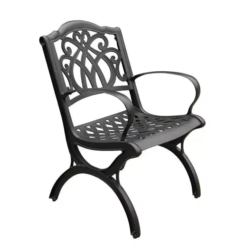 Ensemble de salle à manger 5 pièces pour patio avec table ronde de 48 pouces en aluminium maillé extérieur moderne et orné et chaises de luxe - Noir - Oakland Living : Résistant aux intempéries