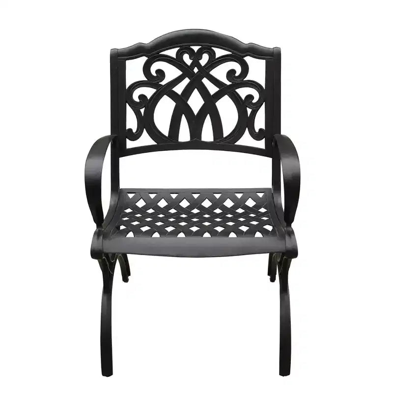 Ensemble de salle à manger 5 pièces pour patio avec table ronde de 48 pouces en aluminium maillé extérieur moderne et orné et chaises de luxe - Noir - Oakland Living : Résistant aux intempéries