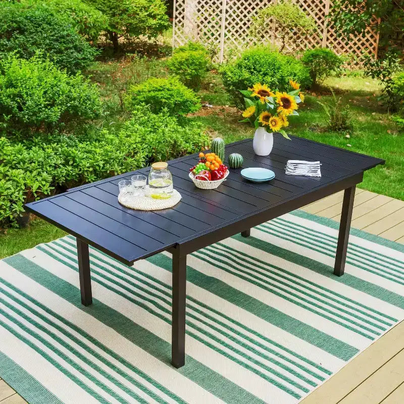 Ensemble de salle à manger 7 pièces pour terrasse avec table extensible en acier et fauteuils pivotants à 360° en toile - Captiva Designs : Salon de jardin