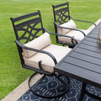 Captiva Designs Ensemble de salle à manger d'extérieur 7 pièces en acier avec chaises pivotantes et coussins noirs : Résistant à la rouille, résistant à l'eau