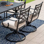Captiva Designs Ensemble de salle à manger d'extérieur 7 pièces en acier avec chaises pivotantes et coussins noirs : Résistant à la rouille, résistant à l'eau