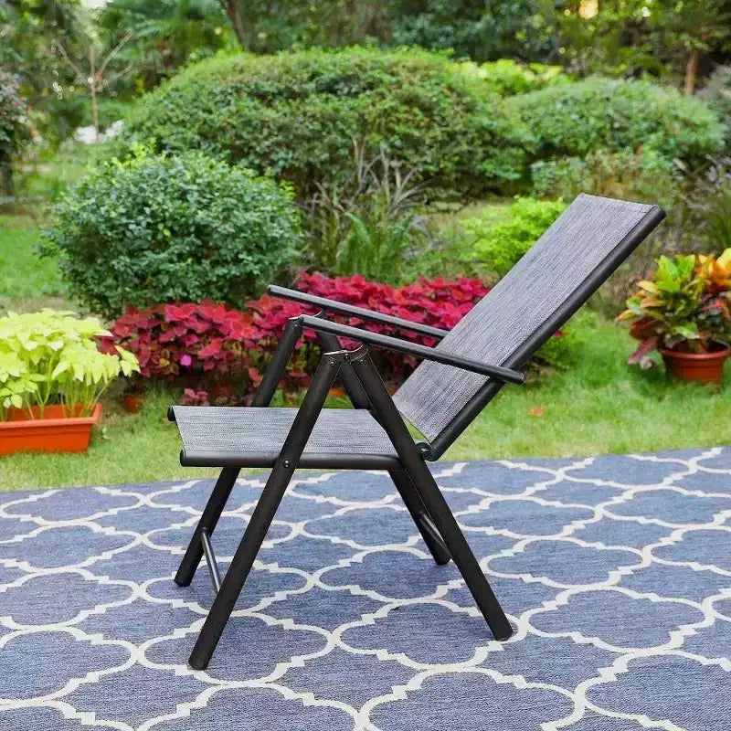 Ensemble de salle à manger d'extérieur 7 pièces avec chaises réglables 7 positions et table à cadre métallique avec trou pour parasol - Captiva Designs