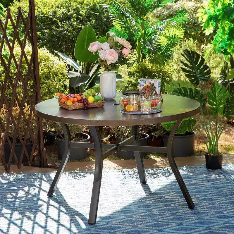 5pc Outdoor Dining Set with Round Painted Table with Umbrella Hole - Captiva Designs