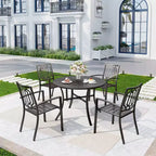 5pc Outdoor Dining Set with Stackable Chairs & Metal Round Table with Umbrella Hole - Black - Captiva Designs: Weather-Resistant Patio Set