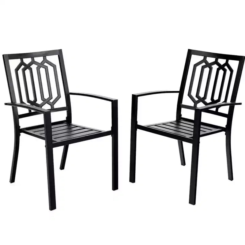 Ensemble de salle à manger d'extérieur 5 pièces avec chaises empilables et table ronde en métal avec trou pour parasol - Noir - Captiva Designs : Ensemble de patio résistant aux intempéries