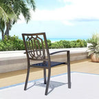 Ensemble de salle à manger d'extérieur 7 pièces Captiva Designs - Table rectangulaire en acier 150x90 cm avec trou pour parasol de 4 cm et 6 chaises avec accoudoirs en acier, Noir
