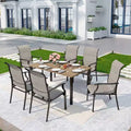 7pc Patio Dining Set with Wood Grain Tabletop & Metal Padded Arm Chairs - Captiva Designs