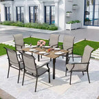 7pc Patio Dining Set with Wood Grain Tabletop & Metal Padded Arm Chairs - Captiva Designs