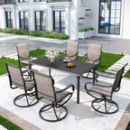 7pc Outdoor Dining Set with Steel Rectangle Table with Umbrella Hole & Padded Swivel Chairs - Captiva Designs: Rust-Resistant