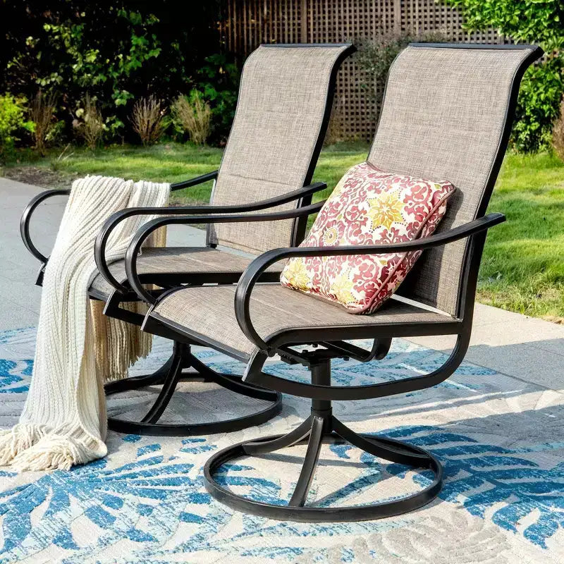 Ensemble de salle à manger d'extérieur 7 pièces Captiva Designs : Table rectangulaire en acier avec trou pour parasol et chaises pivotantes rembourrées – Résistant à la rouille