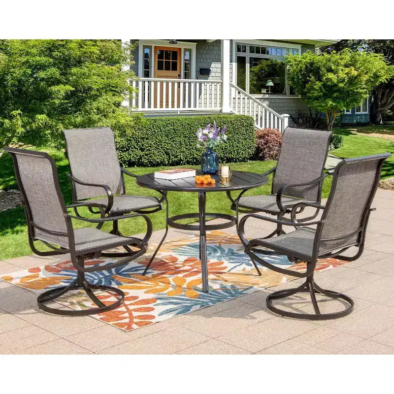 5pc Patio Dining Set with Round Table & Steel Swivel Chairs - Captiva Designs: Outdoor Furniture, Weather-Resistant