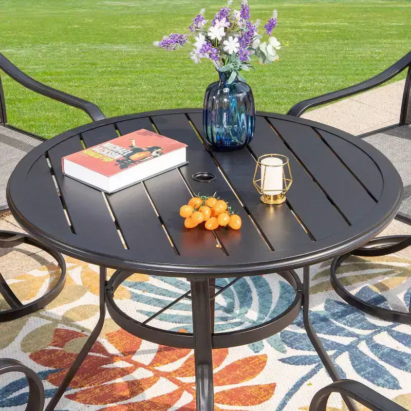 Ensemble de salle à manger de patio 5 pièces avec table ronde et chaises pivotantes en acier – Captiva Designs : Mobilier d'extérieur, résistant aux intempéries