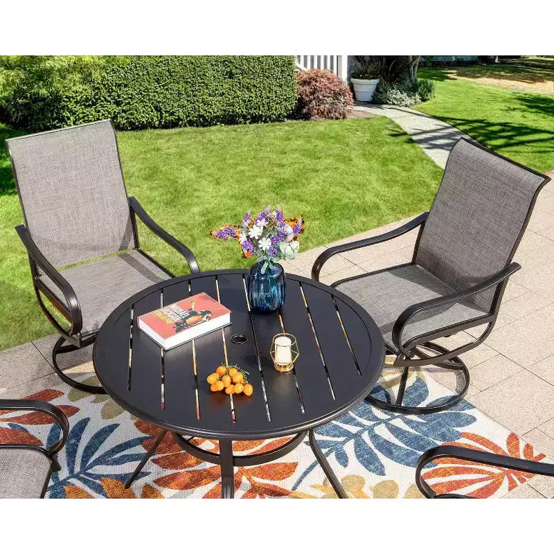 Ensemble de salle à manger de patio 5 pièces avec table ronde et chaises pivotantes en acier – Captiva Designs : Mobilier d'extérieur, résistant aux intempéries