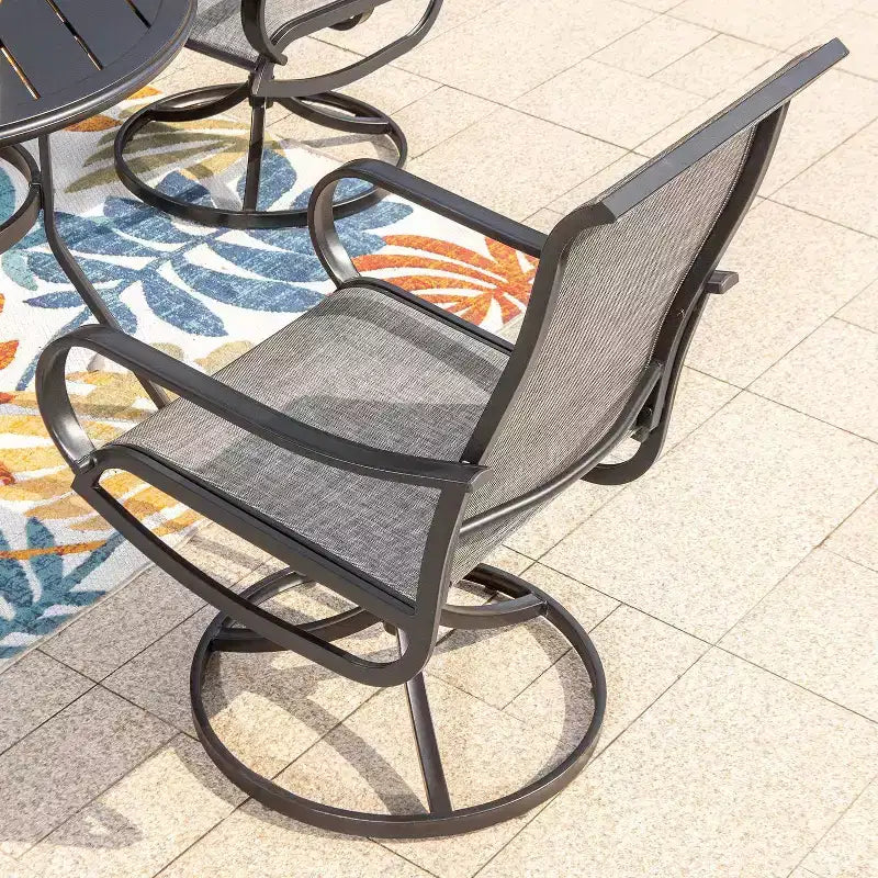 Ensemble de salle à manger de patio 5 pièces avec table ronde et chaises pivotantes en acier – Captiva Designs : Mobilier d'extérieur, résistant aux intempéries