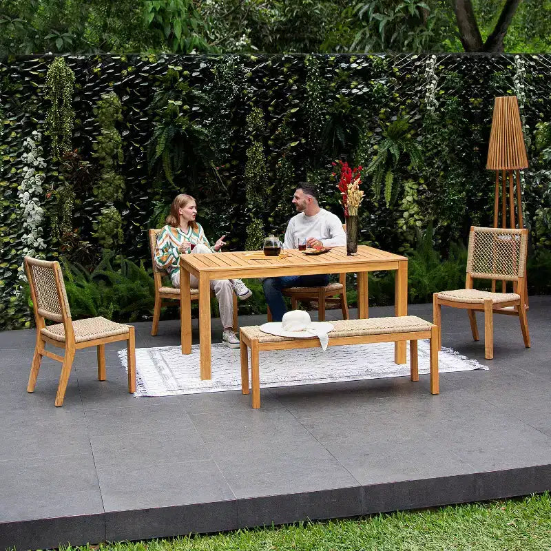 Sonoma Lane Azle 6pc Teak Outdoor Patio Dining Set with Honey Twist Wicker - Weather-Resistant