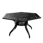 Ensemble de salle à manger de patio 7 pièces avec grande table hexagonale en aluminium maillé orné moderne de 63 po et chaises modernes – Noir – Oakland Living : Résistant aux UV