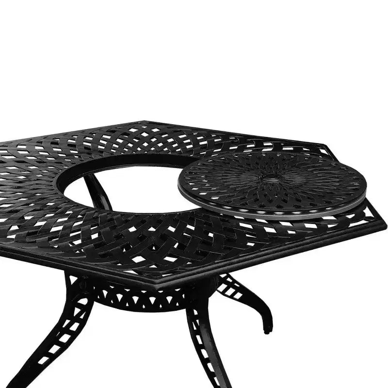 Ensemble de salle à manger de patio 7 pièces avec grande table hexagonale en aluminium maillé orné moderne de 63 po et chaises modernes – Noir – Oakland Living : Résistant aux UV