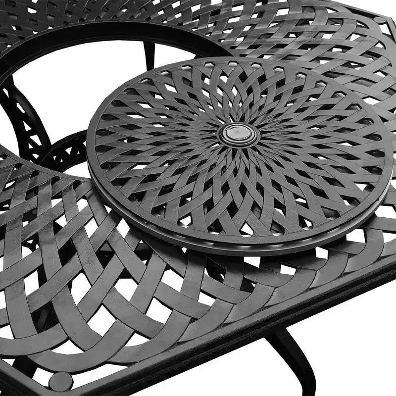 Ensemble de salle à manger de patio 7 pièces avec grande table hexagonale en aluminium maillé orné moderne de 63 po et chaises modernes – Noir – Oakland Living : Résistant aux UV
