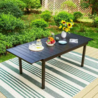 Ensemble de patio 7 pièces avec table extensible et chaises empilables en aluminium léger avec revêtement en textilène - Captiva Designs : Salon de jardin pour 6 personnes