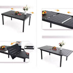Ensemble de patio 7 pièces avec table extensible et chaises empilables en aluminium léger avec revêtement en textilène - Captiva Designs : Salon de jardin pour 6 personnes