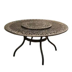 Ensemble de salle à manger de patio 7 pièces avec table ronde de 59 pouces en maille d'aluminium ornée de style moderne avec Lazy Susan – Bronze – Oakland Living