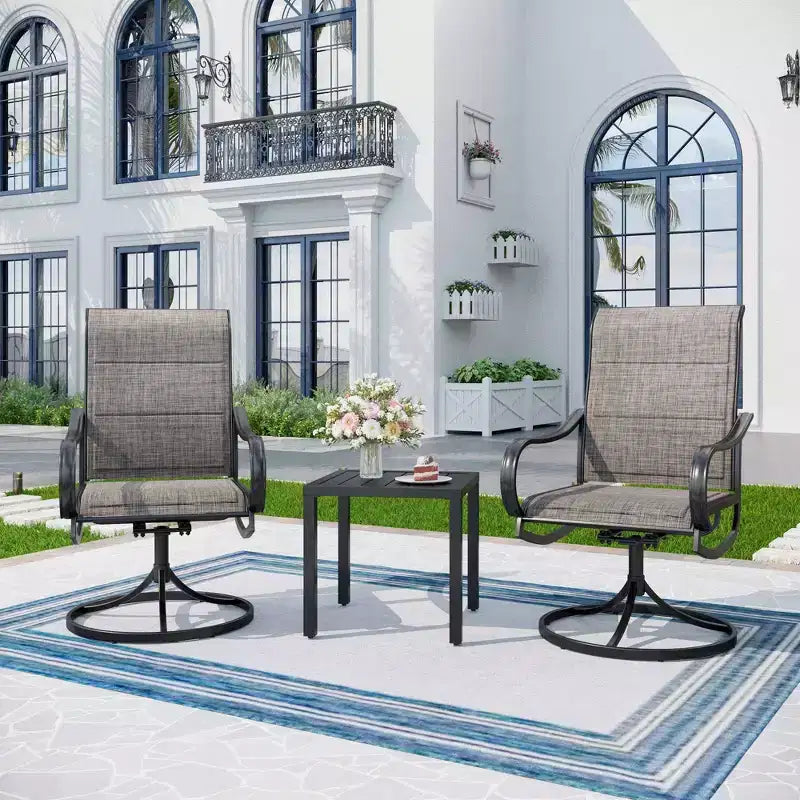 3pc Patio Dining Set with Small Square Table & 360 Swivel Padded Arm Chairs - Captiva Designs: Weather-Resistant Outdoor Furniture