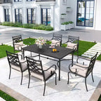 7pc Outdoor Dining Set with 6 Chairs with Seat & Back Cushions & Metal Rectangle Table with Umbrella Hole - Captiva Designs: Powder-Coated