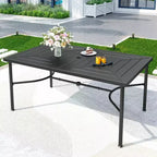 Ensemble de salle à manger d'extérieur 7 pièces avec 6 chaises avec coussins d'assise et de dossier et table rectangulaire en métal avec trou pour parasol - Captiva Designs : Thermolaqué