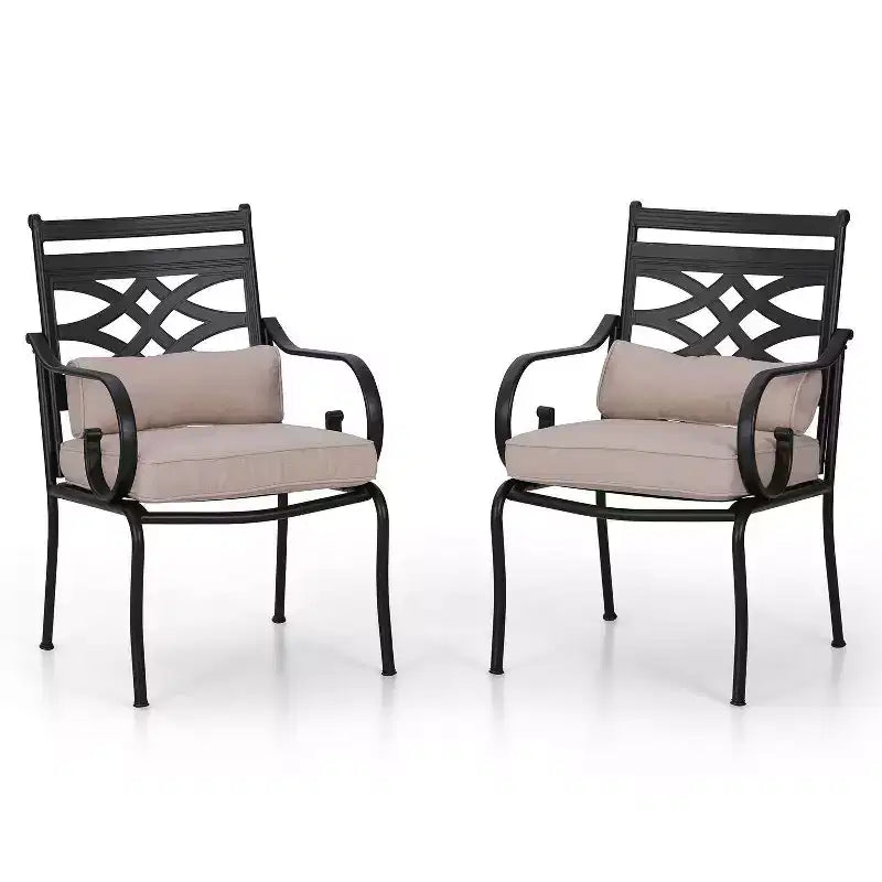 Ensemble de salle à manger d'extérieur 7 pièces avec 6 chaises avec coussins d'assise et de dossier et table rectangulaire en métal avec trou pour parasol - Captiva Designs : Thermolaqué