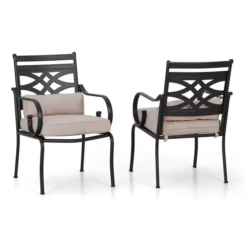 Ensemble de salle à manger d'extérieur 7 pièces avec 6 chaises avec coussins d'assise et de dossier et table rectangulaire en métal avec trou pour parasol - Captiva Designs : Thermolaqué