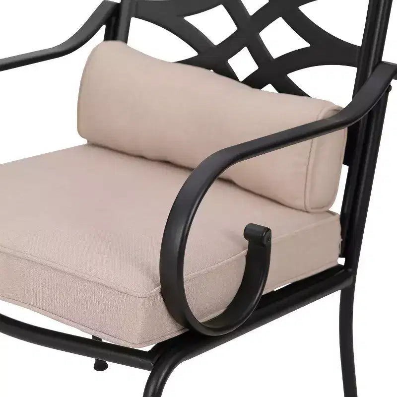 Ensemble de salle à manger d'extérieur 7 pièces avec 6 chaises avec coussins d'assise et de dossier et table rectangulaire en métal avec trou pour parasol - Captiva Designs : Thermolaqué