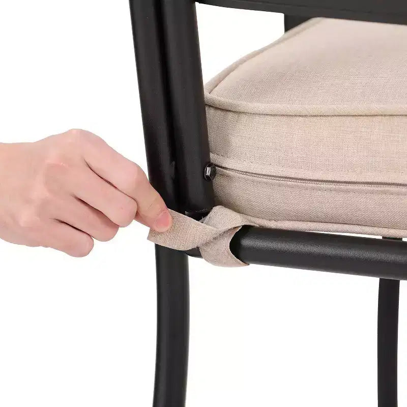Ensemble de salle à manger d'extérieur 7 pièces avec 6 chaises avec coussins d'assise et de dossier et table rectangulaire en métal avec trou pour parasol - Captiva Designs : Thermolaqué