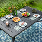 7pc Outdoor Dining Set with Aluminum Chairs & Large Rectangle Metal Table with Umbrella Hole - Gray - Captiva Designs