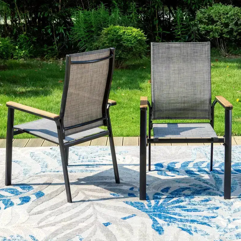 7pc Outdoor Dining Set with Aluminum Chairs & Large Rectangle Metal Table with Umbrella Hole - Gray - Captiva Designs