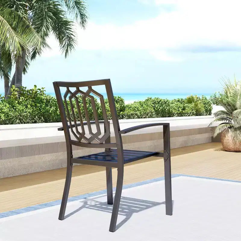 7pc Patio Dining Set with 59"x35" Steel Table with 1.57" Umbrella Hole & Steel Arm Chairs - Black - Captiva Designs