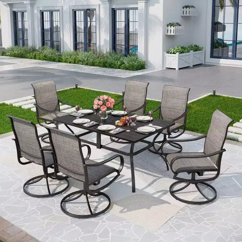 Patio Set with Steel Table with 1.57" Umbrella Hole & Steel 360 Swivel Padded Arm Chairs - Captiva Designs: Weather-Resistant