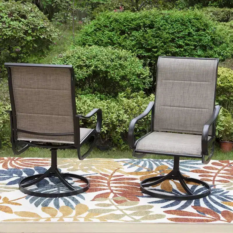 Ensemble de patio avec table en acier avec trou pour parasol de 1,57 po et fauteuils rembourrés pivotants à 360° en acier – Captiva Designs : Résistant aux intempéries